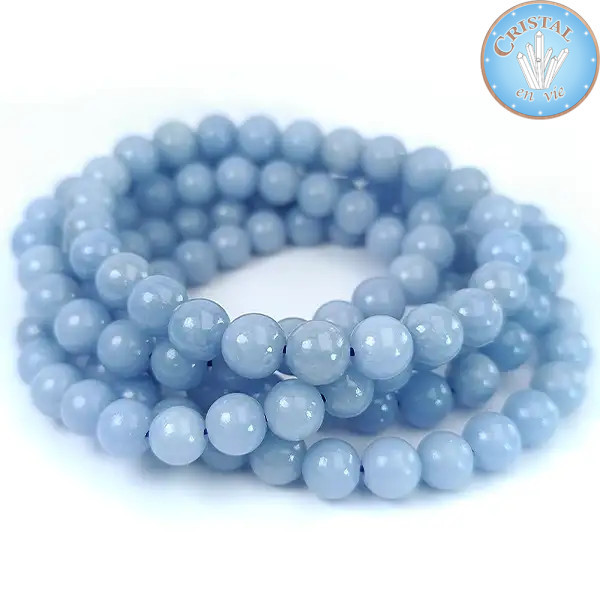 Bracelet en Angélite, perles polies de 8 mm en pierre naturelle aux couleurs bleu pâle à bleu ciel
