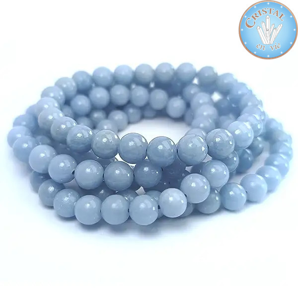 Bracelet en Angélite, perles polies de 8 mm en pierre naturelle aux couleurs bleu pâle à bleu ciel