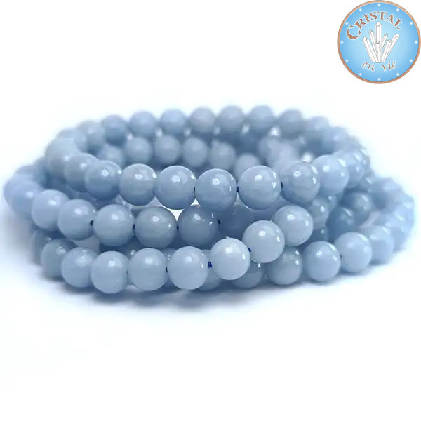 Bracelet en Angélite, perles polies de 8 mm en pierre naturelle aux couleurs bleu pâle à bleu ciel