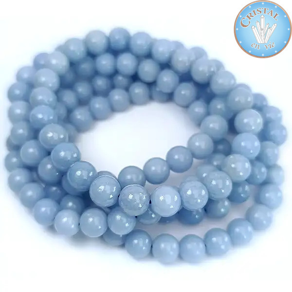 Bracelet en Angélite, perles polies de 8 mm en pierre naturelle aux couleurs bleu pâle à bleu ciel