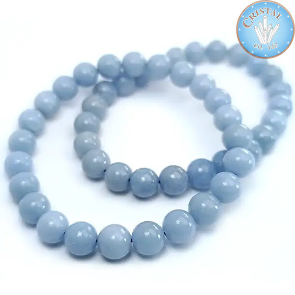 Bracelet en Angélite, perles polies de 8 mm en pierre naturelle aux couleurs bleu pâle à bleu ciel