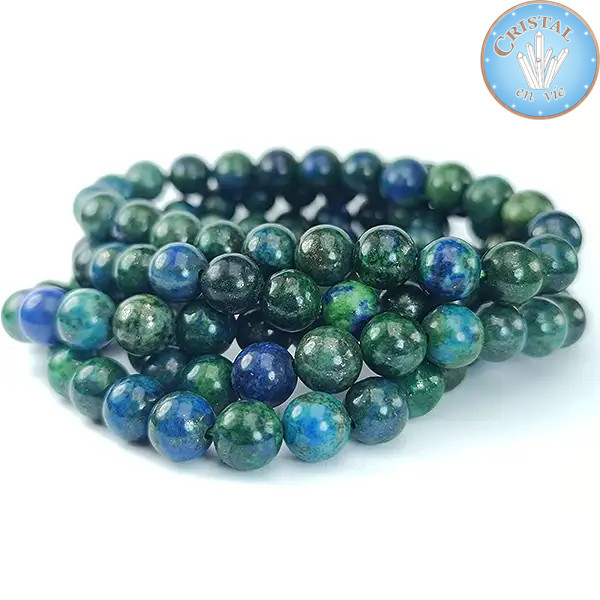 Bracciale in Malachite-Azzurrite con perle lucide da 8 mm in pietra naturale dai colori verde e blu