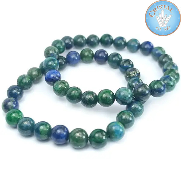 Malachit-Azurit-Armband mit polierten 8-mm-Perlen aus Naturstein in grünen und blauen Farben