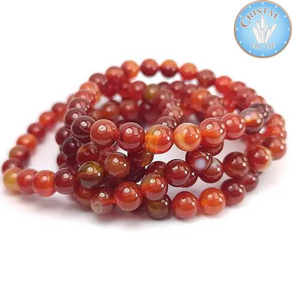 Pulsera de Ágata roja con cuentas pulidas de 8 mm de piedra natural en colores rojo anaranjado