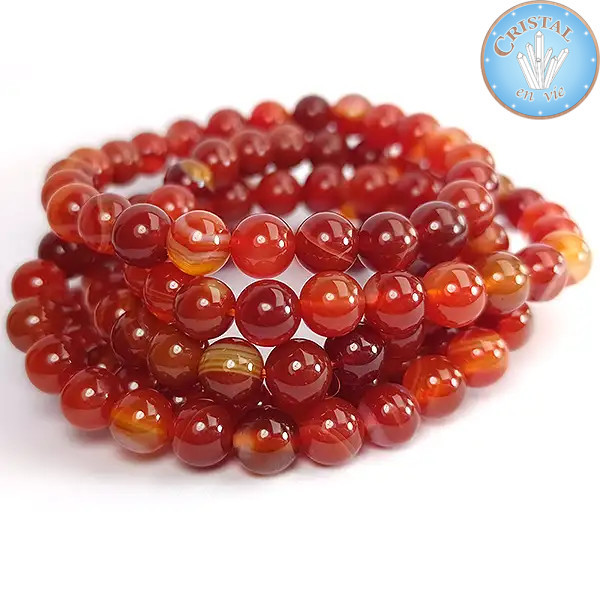 Pulsera de Ágata roja con cuentas pulidas de 8 mm de piedra natural en colores rojo anaranjado
